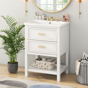 Mobile Bagno Moderno da 24 Pollici con Lavabo Integrato, 2 Cassetti e Armadietto Contenitore, Lavabo Singolo - Product Image 1
