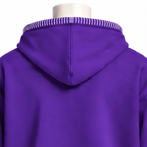 Sweat-shirt à capuche violet avec bordure cousue, effet vieilli, épais, coupe oversize, avec surpiqûres contrastées et poche kangourou, style streetwear - Product Image 4