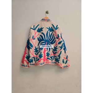 Veste en laine 100% coton, broderie palmier, veste courte faite à la main, veste unisexe pour soirée, veste en tissu Suzani, manteau pour femme - Product Image 6
