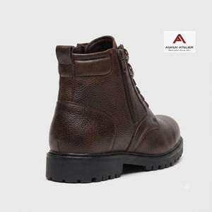 Botas de Tobillo de Cuero Genuino Marrón Oscuro para Hombre, con Cordones en la Puntera, Cierre de Cremallera Lateral, Entresuela de PU, Resistentes, Casuales, para Trabajo al Aire Libre - Product Image 3
