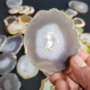 Natural White Agate 30-70mm MOSAIC Carved Reiki Crystal Coaster Pendant for <b>Socket</b> Phone Grip Unique Gemstone Gift Wholesale - Product Image 3