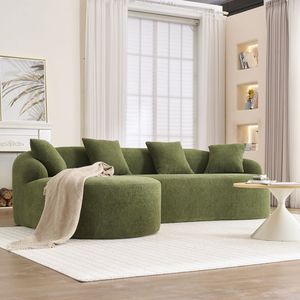 Divano Modulare LY 022 in Ciniglia Verde, Divano Sezionale a L ad Alta Densità 30D con Chaise Longue Curva, Divani per Soggiorno a Compressione Totale - Product Image 4