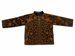 Veste en velours noir brodée Suzani pour femme, motif floral et oiseaux, style artisanal ethnique bohème, vêtement d'extérieur d'automne, boutique - Product Image 4