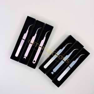 Pinzas para Pestañas GETUP BROSONS IMPEX con Recubrimiento de Polvo Azul Claro y Rosa, Diseños con Corte de Diamante, Acero Inoxidable Antimagnético - Product Image 3