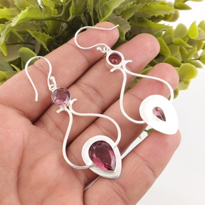 Pendientes colgantes de rodolita rosa hechos a mano en plata de ley 925, diseño minimalista para mujeres y niñas, pendientes para fiestas. - Product Image 2