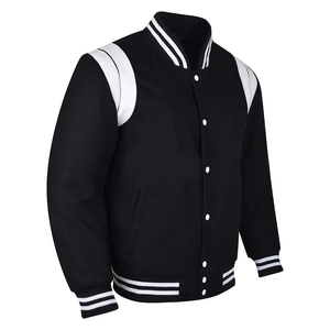 Blouson universitaire homme bleu marine et rouge tendance, avec blocs de couleur, col montant, fermeture éclair, coupe-vent décontracté en polaire brodé - Product Image 4