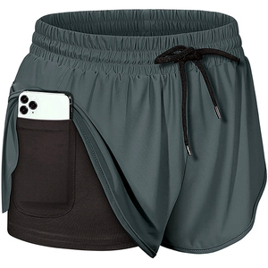 Pantalones Cortos Deportivos de Secado Rápido con Bolsillos, Cintura Elástica, Color Sólido, Tejido de Punto, Spandex, Poliéster, Pantalones Cortos para Entrenamiento - Product Image 4