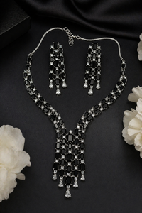 Conjunto de Collar y Aretes AG para Mujer, Aleación Negra con Baño de Rodio, Diseño Indio de Imitación, Joyería de Compromiso - Product Image 4