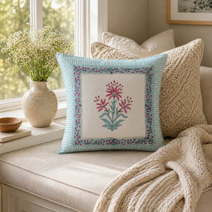 Stylish Floral Hand <b>Block</b> Printed Cushion Cover Cotton Decorative Sofa Pillow Cover for Interior Decor - Product Image 4