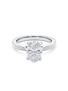 Anillo de compromiso solitario minimalista con diamante ovalado cultivado en laboratorio, oro rosa, halo oculto, elegante anillo de diamante con corte ovalado estilo catedral, joyería. - Product Image 3