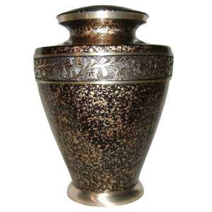 Urnas funerarias de latón de alta calidad para adultos con banda grabada, acabado en mármol dorado y marrón, urnas metálicas para cenizas humanas. - Product Image 1