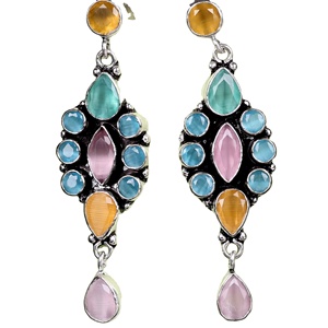 Pendientes Colgantes de Plata Oxidada al Mejor Precio para Mujer |   Joyería Boho Hecha a Mano con Piedras Multicolores para Boda |   Proveedor Mayorista - Product Image 1
