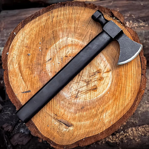 Hache de camping forgée à la main en acier à haute teneur en carbone de qualité industrielle, avec tête de marteau pour le travail du bois et étui en cuir, personnalisable OEM - Product Image 1