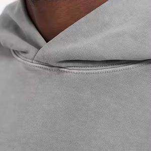 Sudadera con Capucha Extra Grande para Hombre, Color Gris Sólido, Algodón French Terry, Diseño con Bolsillos, Ropa Casual de Otoño - Product Image 5