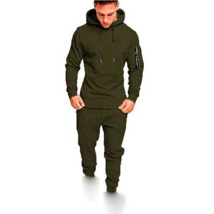 Conjunto Deportivo Unisex con Capucha, Color Verde Oliva, Estampado, Transpirable, Manga Larga, Color Sólido, Informal, con Bolsillos Laterales y Cintura Elástica - Product Image 1