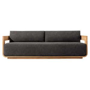 Modern Outdoor <b>Sofa</b> Solid Teak <b>Wood</b> Curved Frame Black Cushion Contemporary Style Patio Lounge Couch Luxury Garden Furniture - Product Image 4