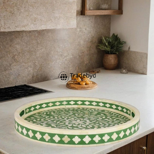 Plateau de service mobile artisanal en os incrusté, design moderne et luxueux, pour table à manger et décoration intérieure, par Tradebyd - Product Image 4