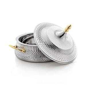 Cacerola Metálica Árabe Real con Asa Dorada, Bañada en Plata, Hecha a Mano, para Mantener la Comida Caliente en el Hogar y en Mesa de Bodas - Product Image 1