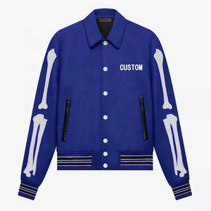 Customized Varsity Jacket With White Bone Print Custom Embroidery Front <b>Button</b> Closure Regular Fit Preppy Style Men's Autumn - Product Image 1