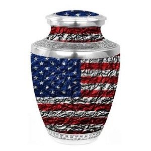 Black Cremation <b>Urn</b> with American Flag Design for Adult Ashes Memorial Funeral <b>Urn</b> Customizable Style Classic <b>Large</b> Aluminium - Product Image 2