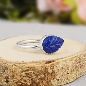 925 Sterling Silver Natural Carved <b>Lapis</b> <b>Lazuli</b> Leaf <b>Ring</b> Handmade Pear Shape Gemstone <b>Ring</b> for Women - Product Image 5