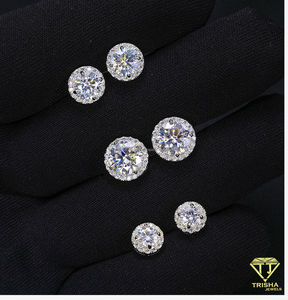 Pendientes de botón redondos de plata de ley 925 con diamantes cultivados en laboratorio, joyería fina brillante para mujer, moda al por mayor - Product Image 1