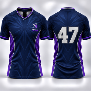 เสื้อฟุตบอลผู้ชาย Navista Sports แบบซับลิเมชั่น คอวี แขนสั้น ระบายเหงื่อได้ดี ทรงแอธเลติก สีน้ำเงิน-ม่วง - Product Image 1