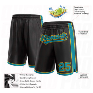 Shorts de basketball personnalisés noir, bleu sarcelle et jaune, authentiques, sans logo, respirants, anti-humidité, séchage rapide, performance athlétique - Product Image 2
