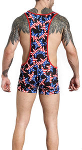 Singlet de Lucha Libre para Hombre con Estampado de Bandera Americana, Cuello en V Profundo, Tirantes Cruzados, Ajustado, de Spandex y Poliéster, que Absorbe la Humedad, Talla Adulto - Product Image 2