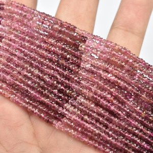 Cuentas facetadas de turmalina rosa natural de 4 mm, cuentas de turmalina rubelita con tonalidades para la fabricación de joyería, venta al por mayor. - Product Image 5
