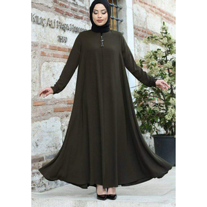 Abaya pour femme de style turc de haute qualité avec fermeture éclair centrale, respirante, en mousseline de lin et satin, robe de prière islamique confortable - Product Image 4