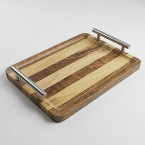 Plateau de service en bois artisanal, bois naturel, plateau de rangement multifonctionnel pour la maison, la cuisine, la table à manger - Product Image 3