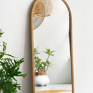 HANDMADE Rustic Wicker Arch Standing Full Length Rattan <b>Mirror</b> Vietnam <b>Vintage</b> Art Decor - Product Image 5