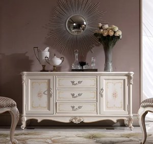 Ensemble de table à manger en teck massif blanc de luxe, style européen classique, sculpté, écologique, durable, pour hôtel, appartement, salle à manger - Product Image 3