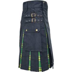 Kilt Híbrido para Mujer, Negro, Tela de Algodón Resistente, Pliegues de Tartán Escocés Irlandés, Bolsillos Cargo, Kilt Tradicional Moderno - Product Image 2