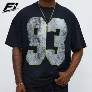 Camisetas de Algodón Oversize para Hombre con Gráficos Desgastados, Número 93, Cuello Redondo, Estilo Urbano, Moda Casual, Venta al por Mayor, Suministro a Granel Personalizado - Product Image 3
