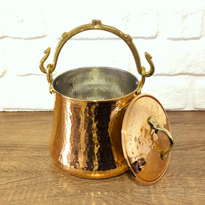 Cubo de cobre puro martillado a mano con tapa y asa para uso doméstico, baño, jardín, granja y decoración. - Product Image 1
