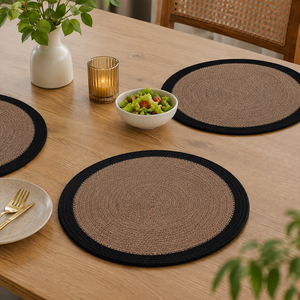 Modern Jute Table Mat with Cotton Dori Handmade Eco-Friendly Round <b>Dining</b> Placemat Best Quality for Home Hotel Use Bulk Exporter - Product Image 1