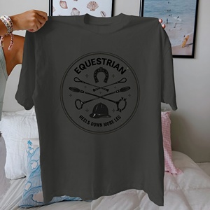 Camiseta de mujer de algodón puro con diseño de patrón circular ecuestre ajuste cómodo - Product Image 1
