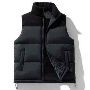 Men's <b>Brown</b> Stand Collar Sleeveless Puffer <b>Vest</b> Windproof Polyester Winter Casual Jacket With Zipper Pockets - Product Image 3