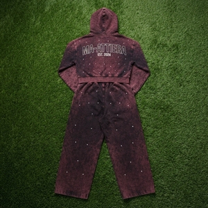 <b>Women</b> Solid Embroidered Washed Cropped Zip-Up Hoodie and Wide-Leg <b>Jogger</b> Pants Belt Two-Piece Tracksuit <b>Set</b> - Product Image 6