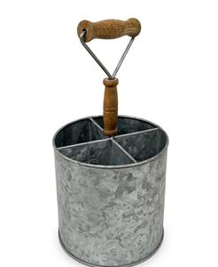 Porta Utensilios Multifuncional de Metal Galvanizado, Resistente, con Asa de Madera, 3 Compartimentos, Estilo Rústico, para Mesa de Comedor - Product Image 2