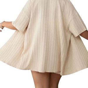 Conjunto Casual de Dos Piezas para Mujer, Camisa con Botones y Pantalones Cortos con Cordón, Talla Grande, Ropa de Verano para Estar en Casa - Product Image 4