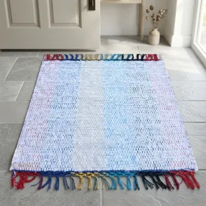 Tapis de style Kilim en coton à rayures métalliques, tissé à la main, à poils ras, fin, lavable, avec support en latex, pour usage domestique - Product Image 2