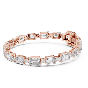 Bracelet tennis unique en émeraude cultivée en laboratoire et diamants taille ronde en or rose 18 carats, idéal pour le quotidien, le bureau, les mariages et les fiançailles pour femmes - Product Image 1