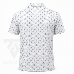 Trackstar Men's <b>White</b> Navy Geometric Print <b>Polo</b> Shirt Short Sleeve Button Collar Casual Golf <b>Top</b> Custom Logo - Product Image 4