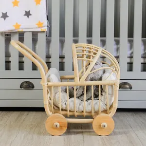 Poussette en rotin faite à la main pour poupées, chariot de jeu en osier pour enfants, décoration de chambre d'enfant, mobilier pour jeux d'imitation - Product Image 1