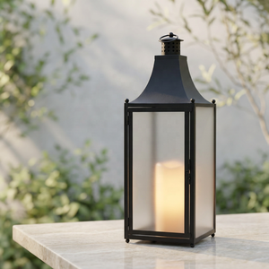 Modern <b>Black</b> Metal Candle Holder <b>Lantern</b> with Frosted Glass Unique Handmade Home & Weddings Decoration - Product Image 1