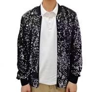 Blouson Bomber Homme à Paillettes Col Montant Fermeture Éclair Coupe-Vent Décontracté Printemps Coupe Droite Motif Uni Polyester