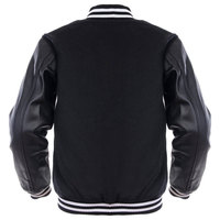 Veste varsity en laine noire pour homme, respirante, avec manches en cuir de vache, col rabattu, style preppy, coupe classique
